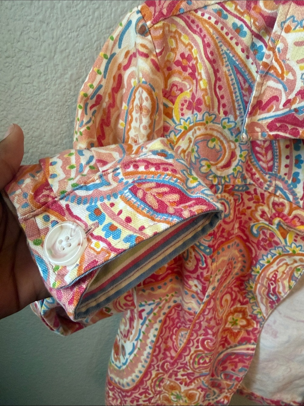 Vintage Y2K Coastal Coldwater Creek Pink Orange Paisley Button-Down Shirt Jacket - Picture 4 of 9